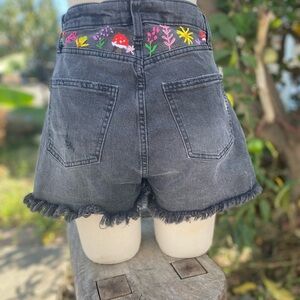 Wild Fable Black Denim Shorts with Floral Embroidery